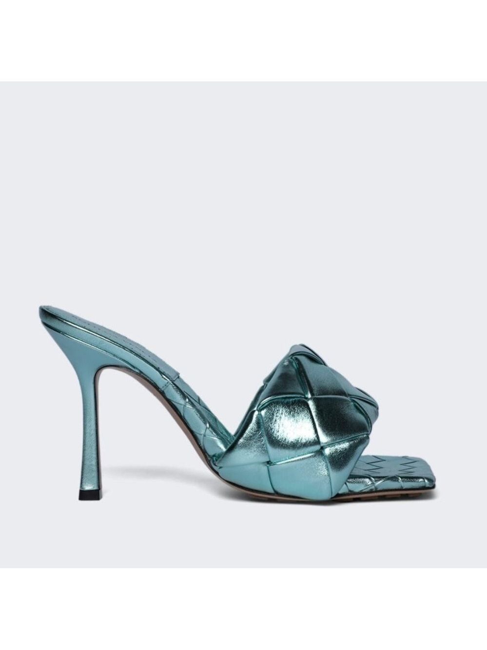 Bottega Veneta Lido intrecciato Leather Heeled Mule Sandals in Icy Blue Moon NWT